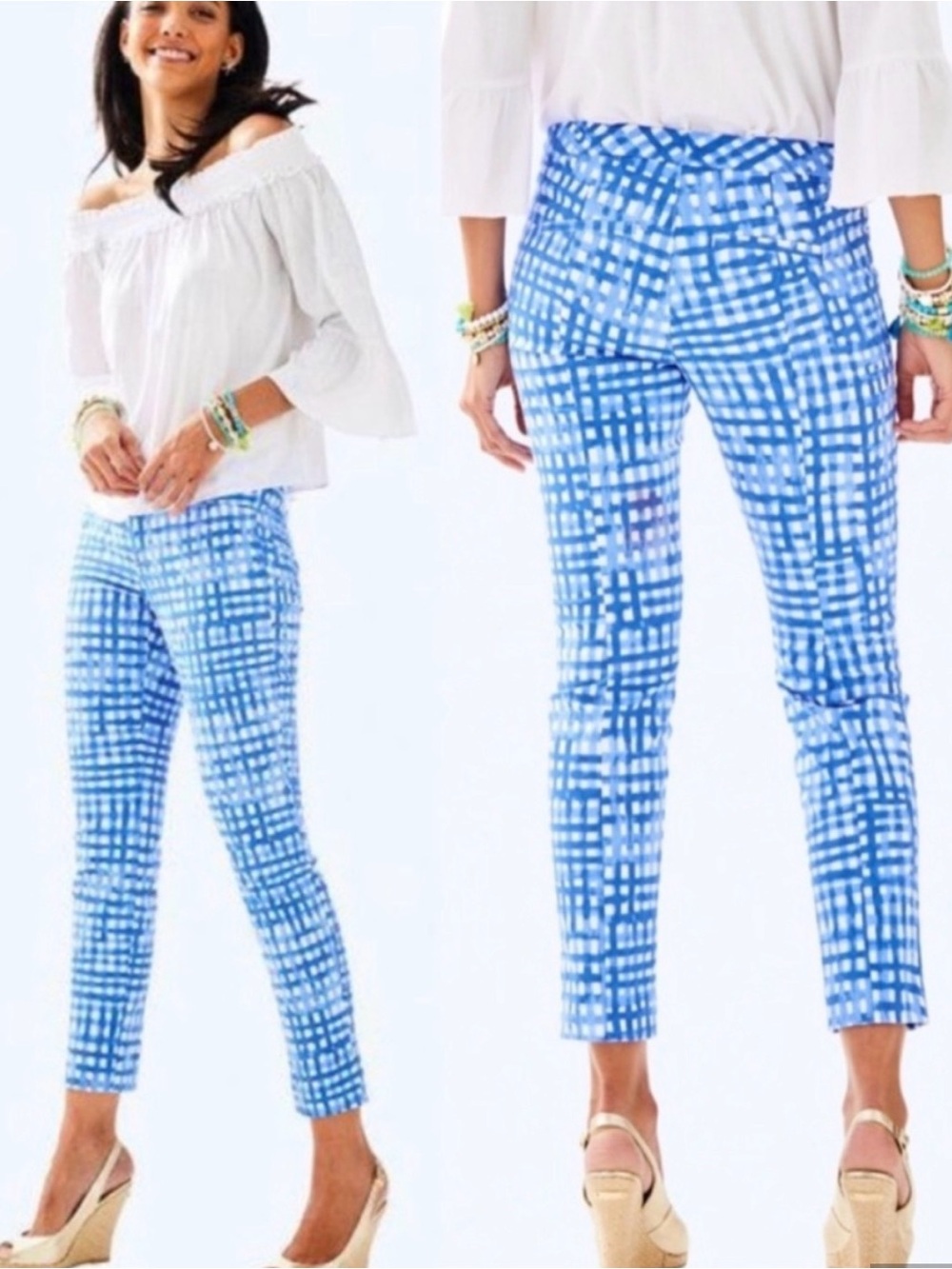 Lilly Pulitzer Kelly Skinny Ankle Pants, Bennet Blue Gingham, Sz 2, NWOT